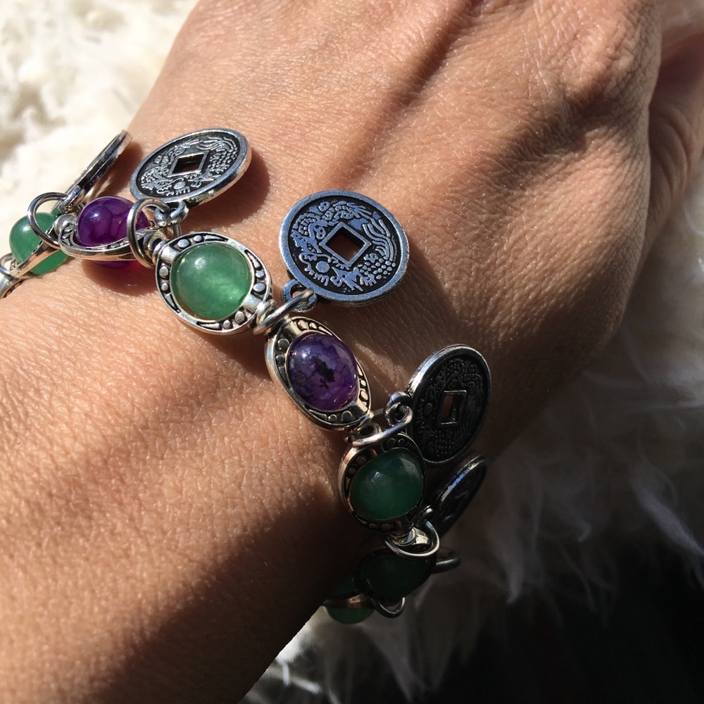 Green Aventurine and Purple Quartz Bracelet - Picture 2 of 4